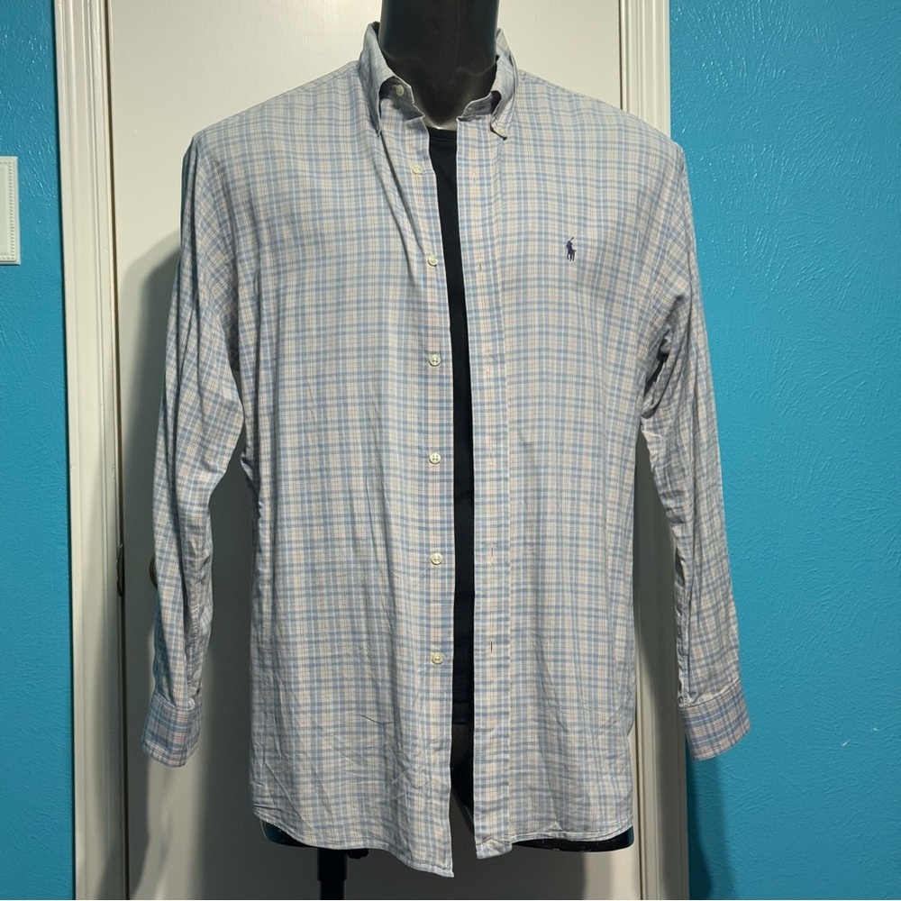 Ralph Lauren Pastel Plaid 100% Cotton Long sleeve button down Shirt L GUC - Picture 1 of 10